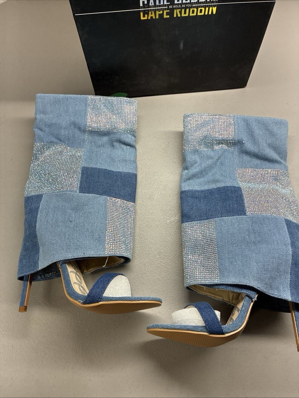 Cape Robbin Mosaic Denim & Gems High Stiletto Boots Disco Nashville Size 6